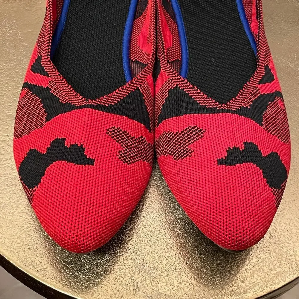 BABUDOG Red Camo Knit Travel Flats EU 40 | Foldable Point Toe Lightweight Shoes